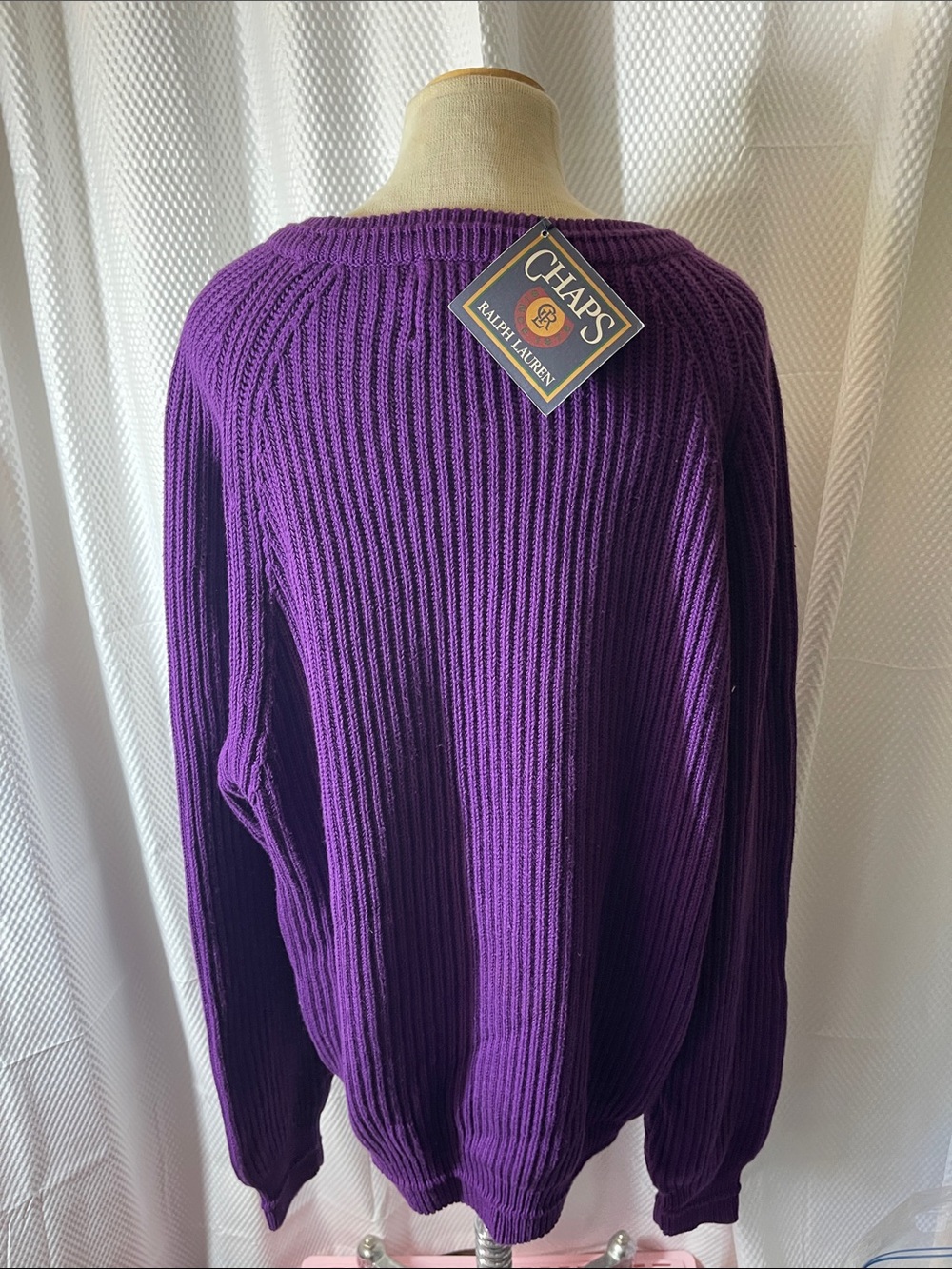 Chaps Ralph Lauren NWT Vintage Purple Ribbed Crewneck Sweater size medium - Picture 6 of 8